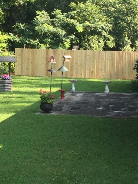 Cedar wood privacy fence with post caps